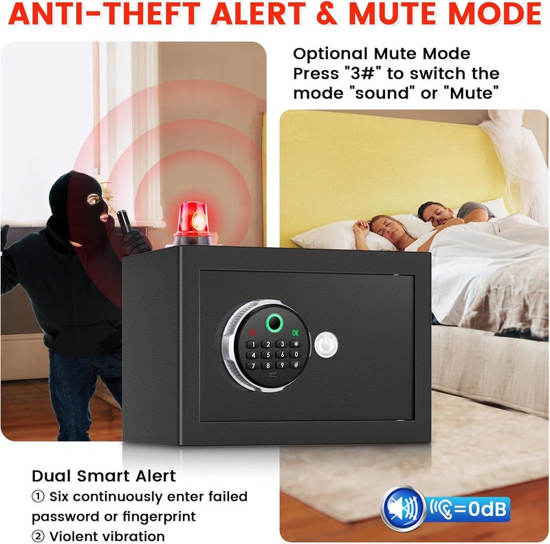FOWORE 0.5 Cuft Biometric Safe Box with Fireproof Waterproof Bag, Anti-Theft Dual Alerts, Mute Mode, Digital Security for Business - Image 4